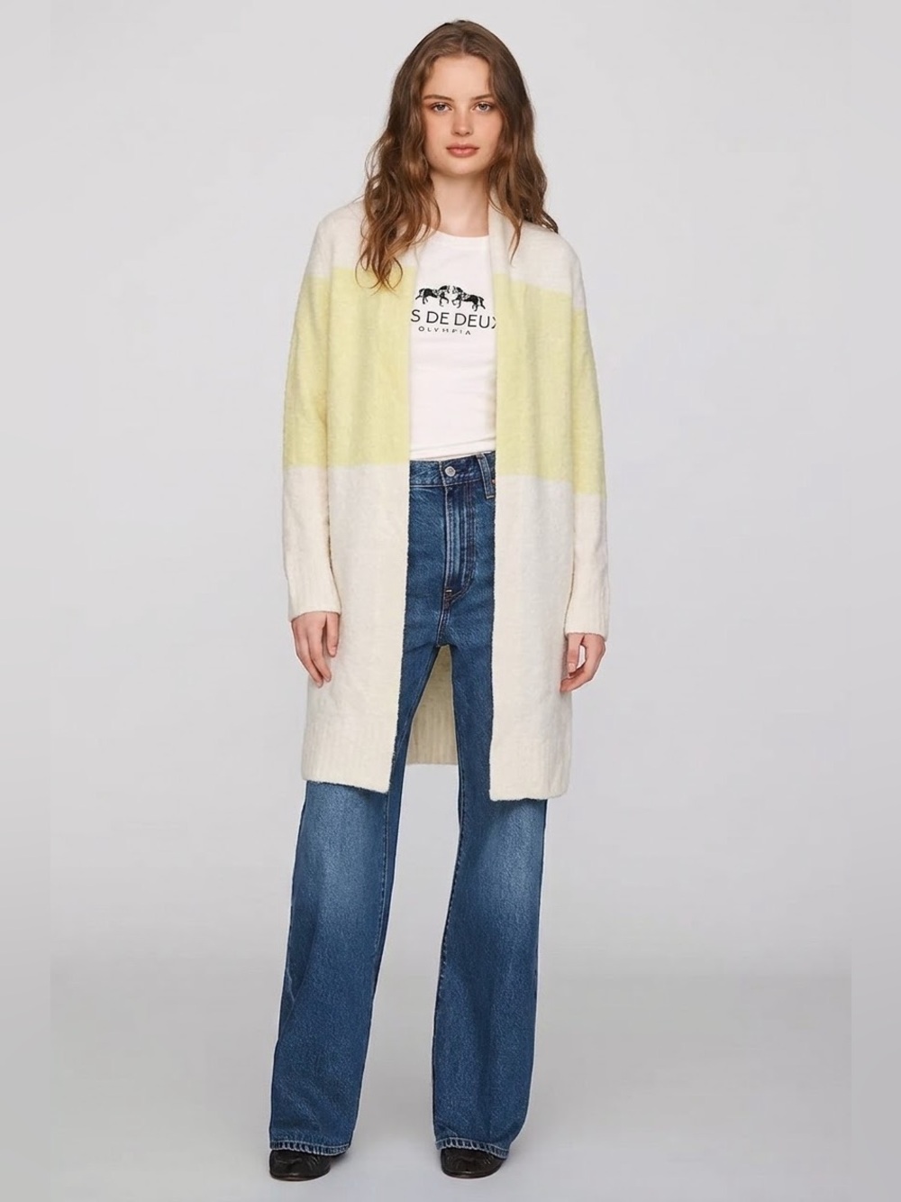 Anthropologie LTD Open Front Yellow/White Wool Blend Cardigan Sweater Size Small - Picture 7 of 15